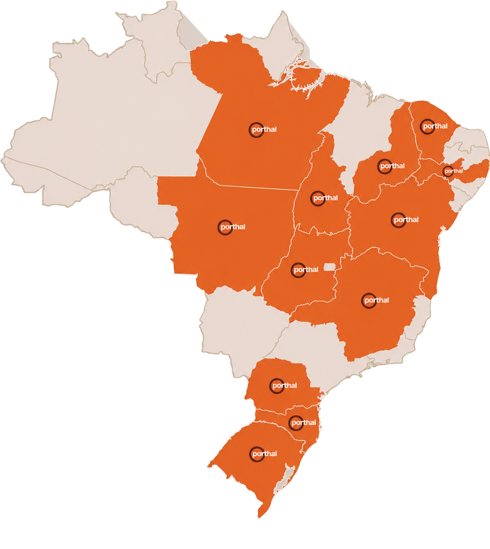 Mapa do Brasil representando a presença do programa